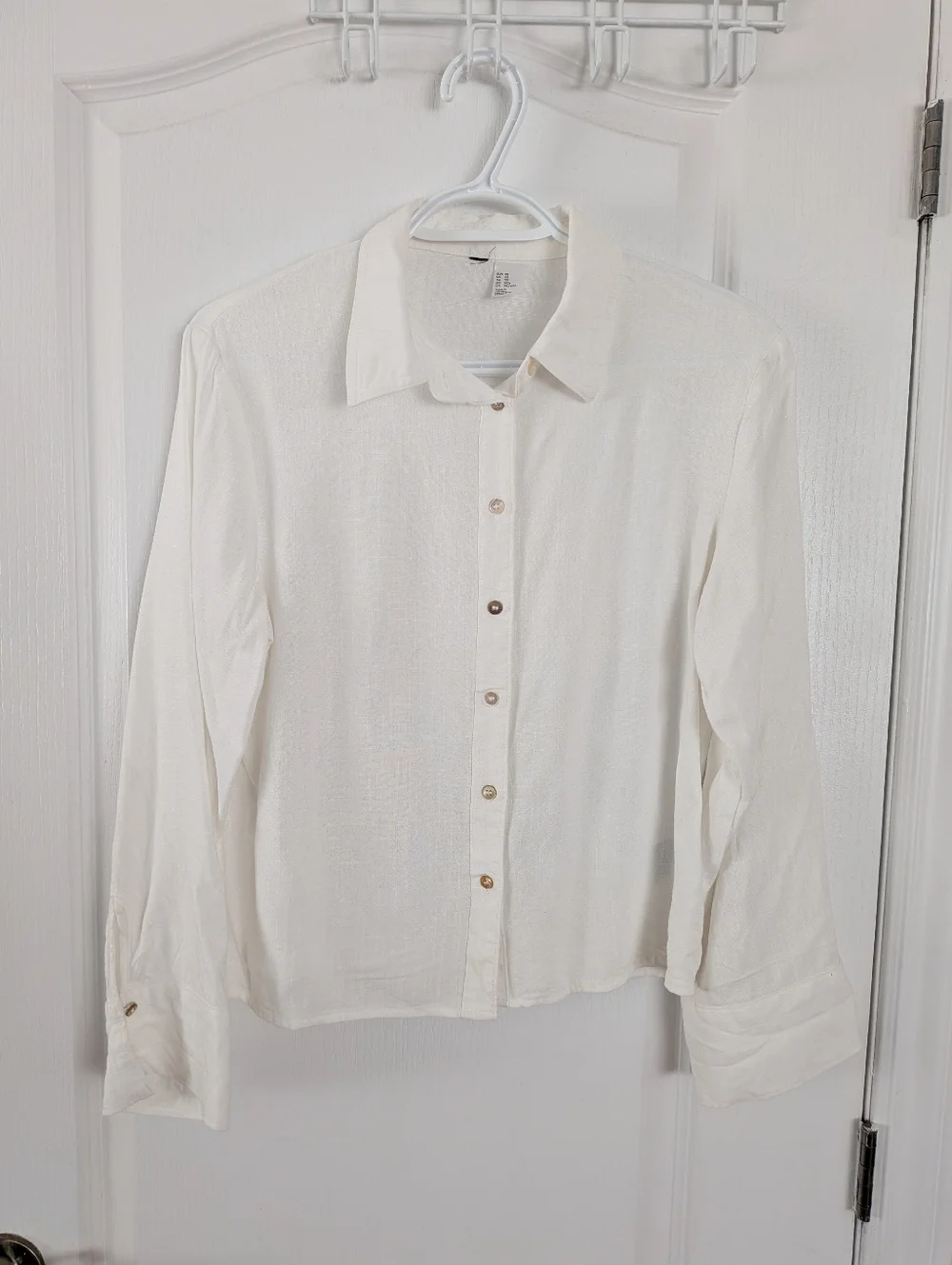 H&M White viscose Linen Blend Button Up Shirt Blouse Long Sleeve XS - Picture 10 of 10